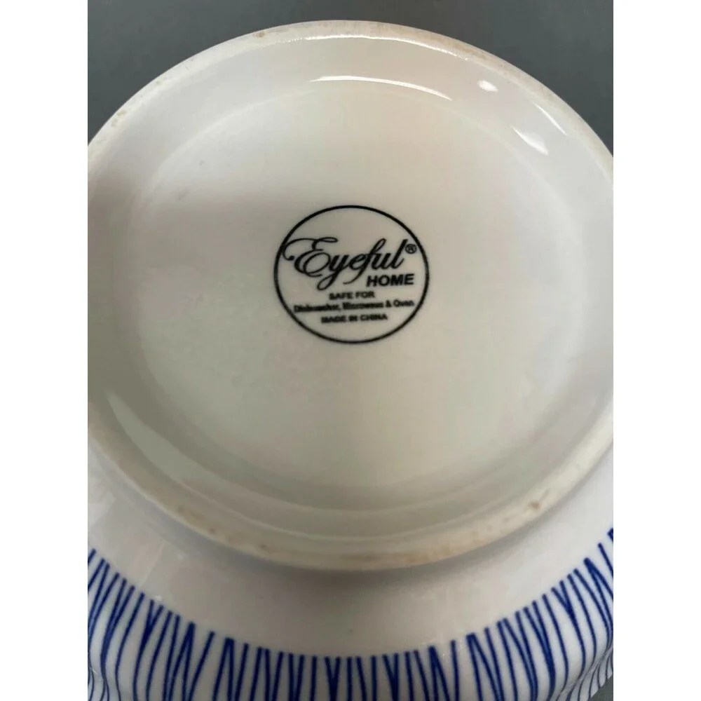 Eyeful Home Serving Bowl Blue White Striped Dishwasher Microwave‎ Oven Safe